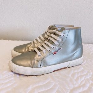 Superga with Abercrombie  & Fitch Metallic Silver High Top Sneakers Size 7.5